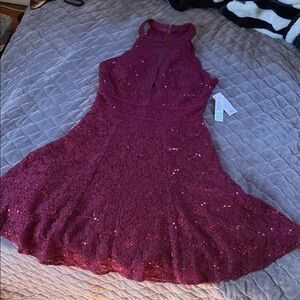 Red Burgundy Sequin Halter Dress